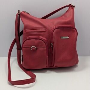 MultiSac Berkley Red Crossbody Bag Faux Leather Organizer Pockets 11"